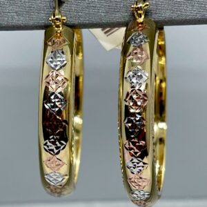 14K Gold Tri-Color Hoop Earrings