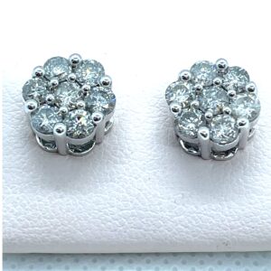 10K White Gold Diamond 2.00Ct. Flower Shape Stud Earrings .