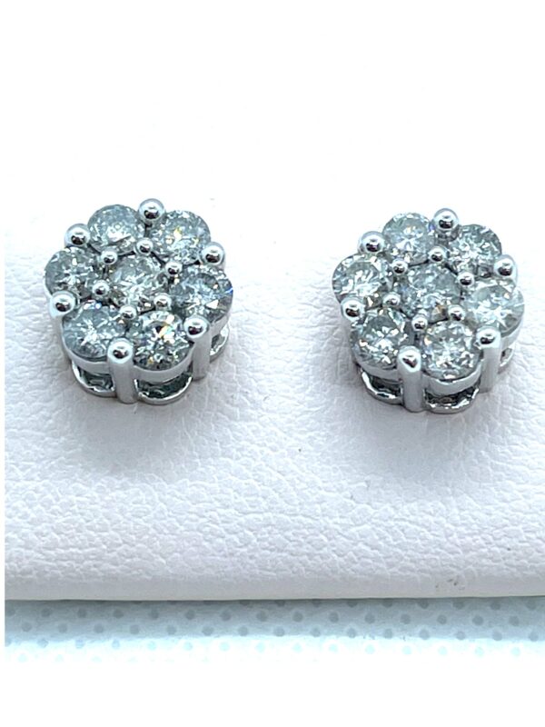 10K White Gold Diamond 2.00Ct. Flower Shape Stud Earrings .