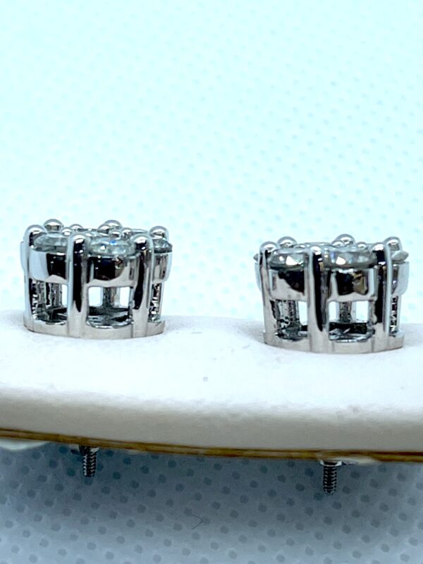 10K White Gold Diamond 2.00Ct. Flower Shape Stud Earrings . - Image 2