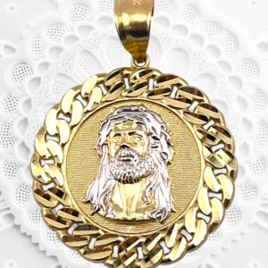 10K Yellow Gold Jesus Head Medallion Pendant.