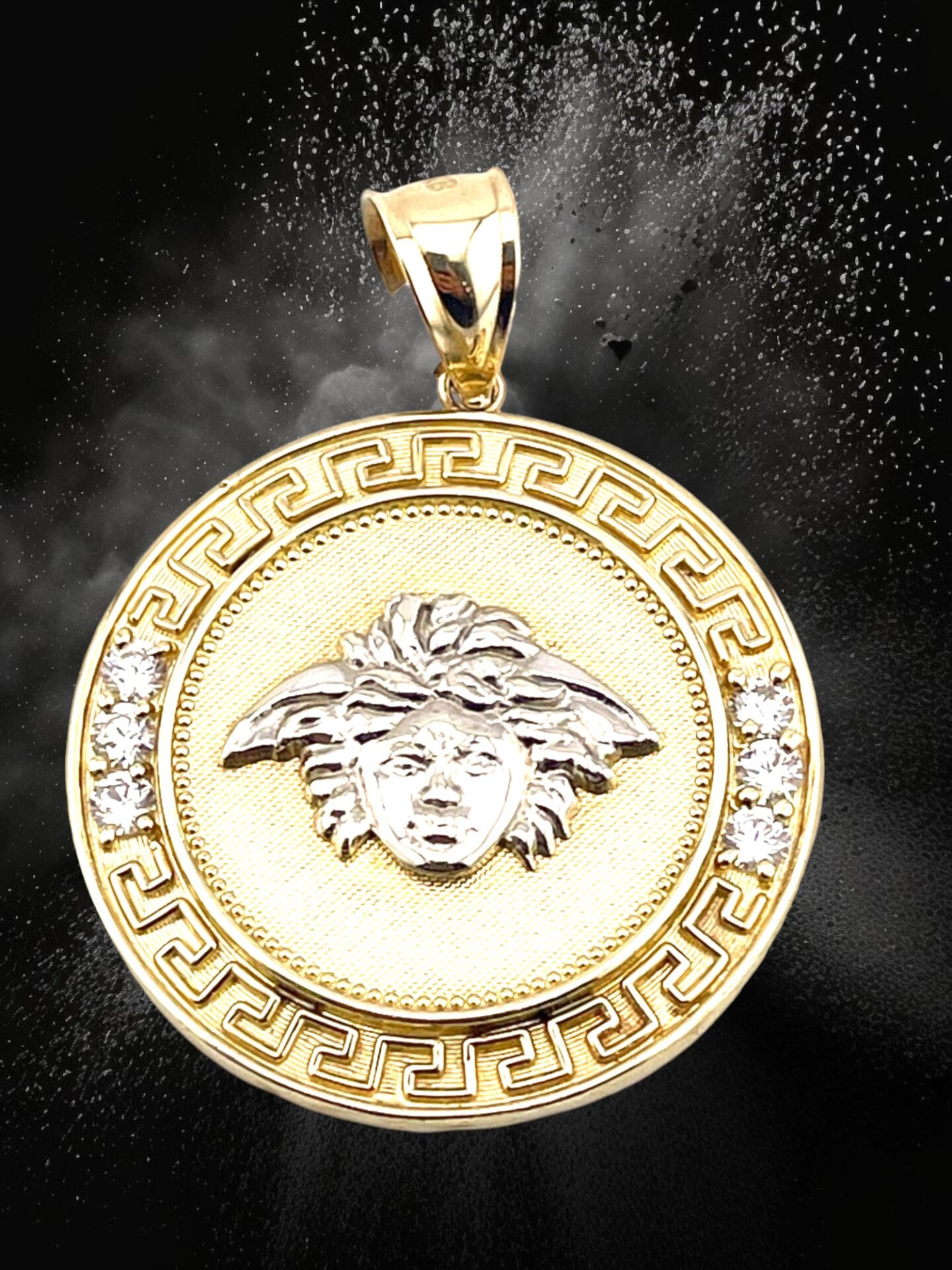 10K Yellow Gold Medusa Medallion Pendant.