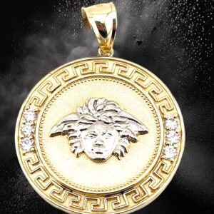 10K Yellow Gold Medusa Medallion Pendant.