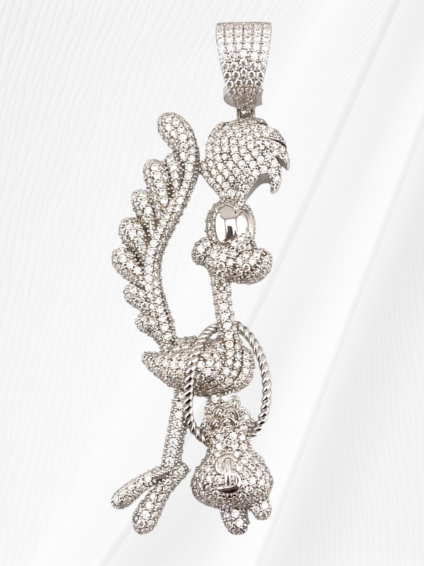 925 Sterling Silver Moissanite "Road Runner " With Money Bag Pendant.