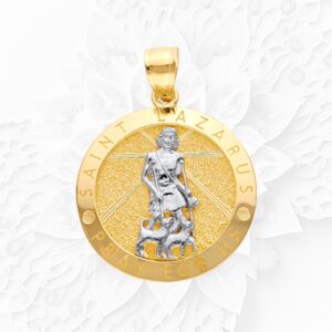 10K Yellow Gold Saint Lazarus Medallion Pendant.