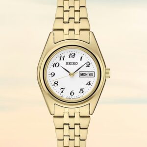 Seiko Essentials Analog Gold-Tone Stainless Steel Bracelet Ladies Watch (Model: SUR440)