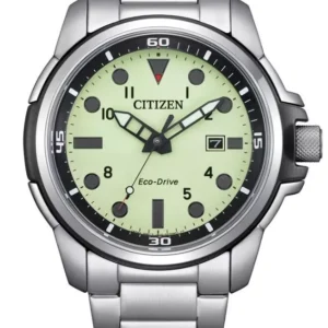 Citizen Eco-Drive Stainless Steel Band Green Glow in Dark Dial Men's Watch (Model:Aw1800-89X)