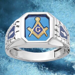 925 Sterling Silver Blue Spinel Masonic Men's Ring