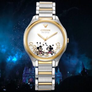 Citizen Eco-Drive Mickey & Minnie Mouse Two-Tone Silver-Tone Dial Ladies Watch (Model: EM0754-59W)