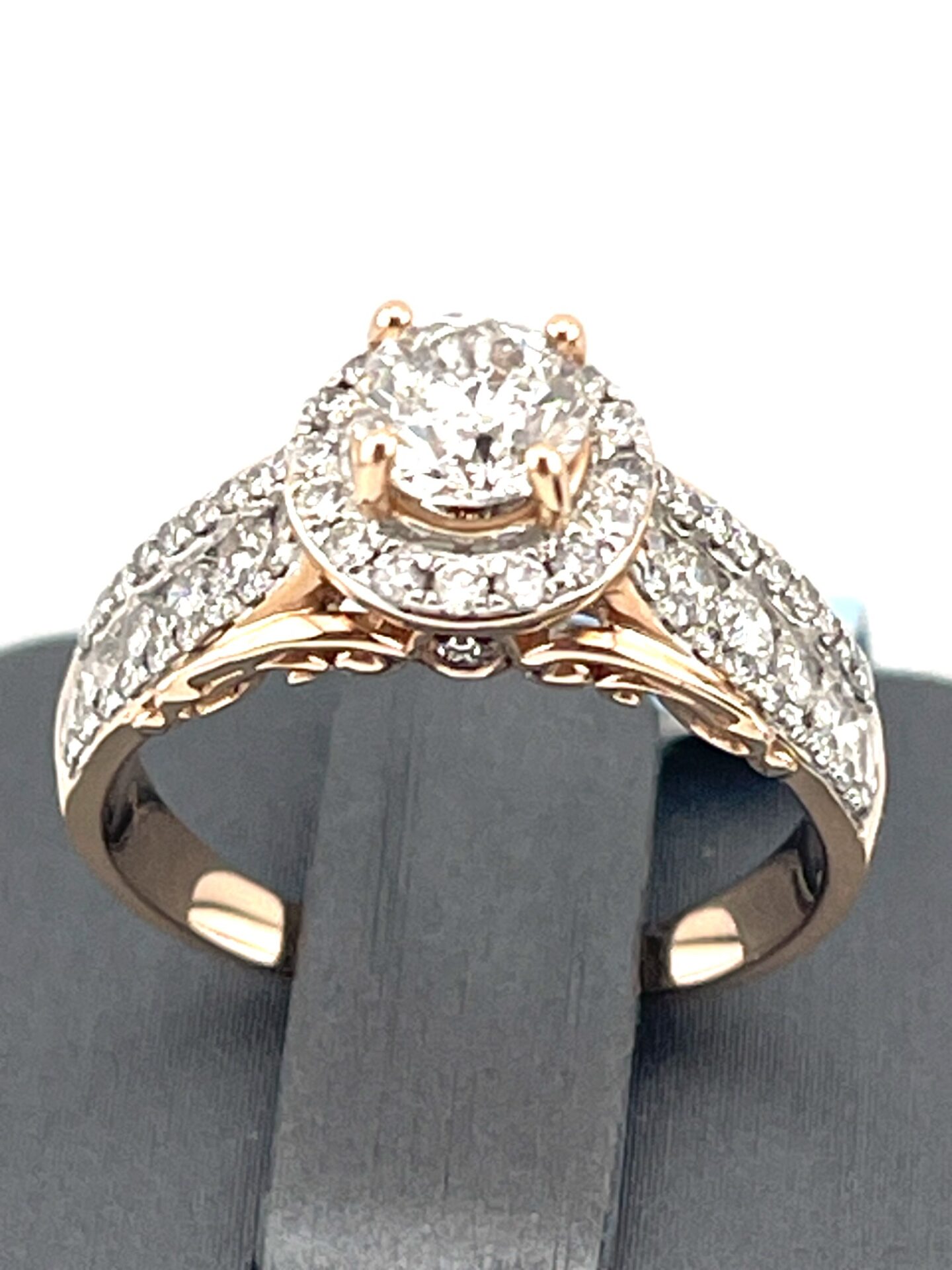 14K Rose Gold Diamond Engagement Ladies Ring DIA 1.55Ct Round Halo Settings