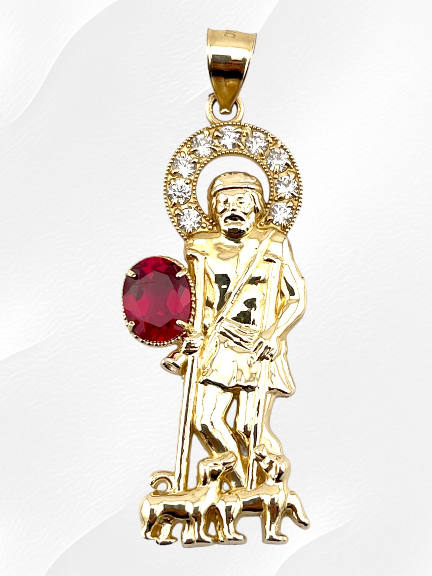 10K Yellow Gold Saint Lazarus Pendant with Ruby