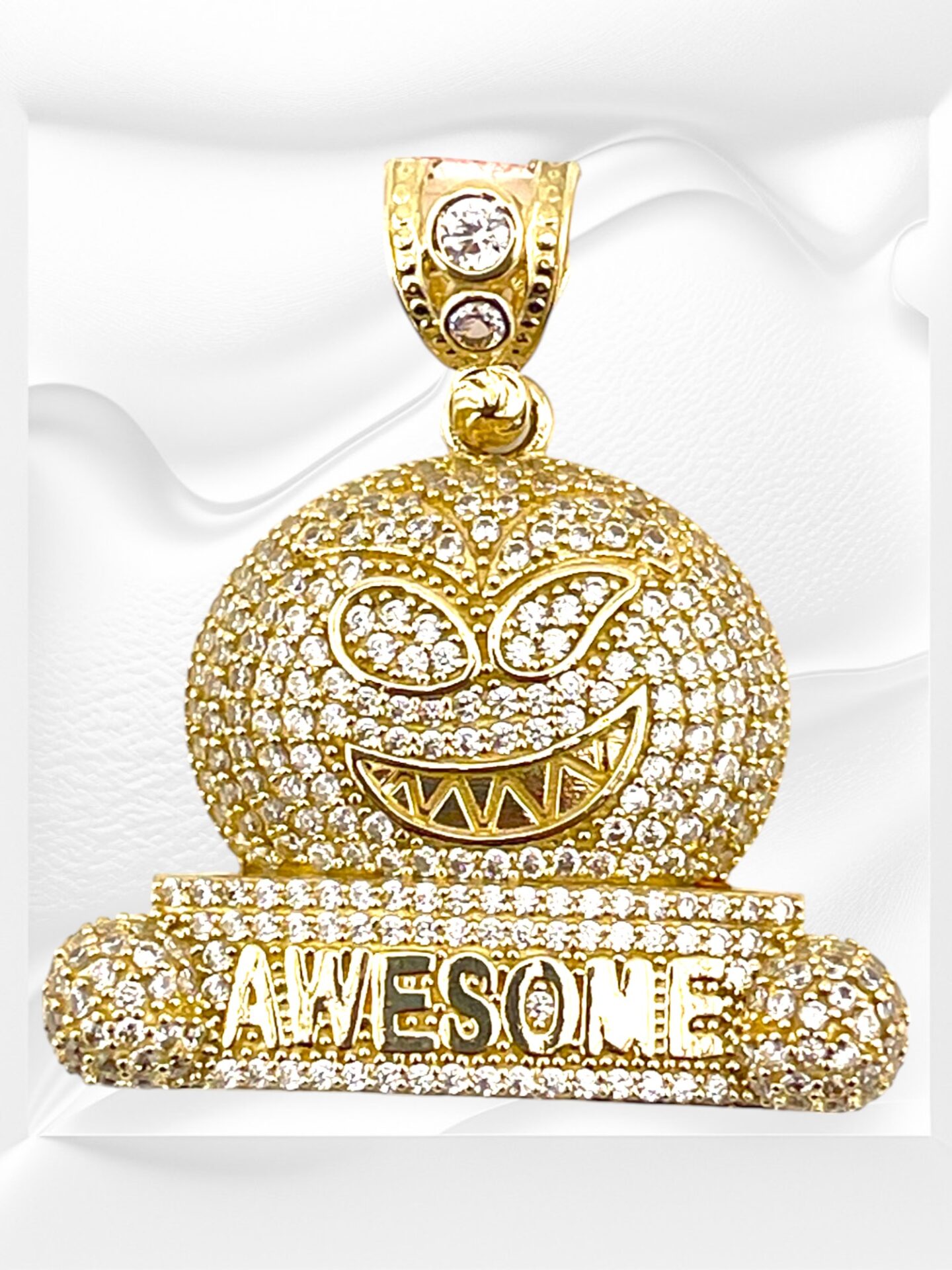 10K Yellow Gold Pumpkin Face 'AWESOME' Pendant