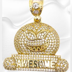 10K Yellow Gold Pumpkin Face 'AWESOME' Pendant