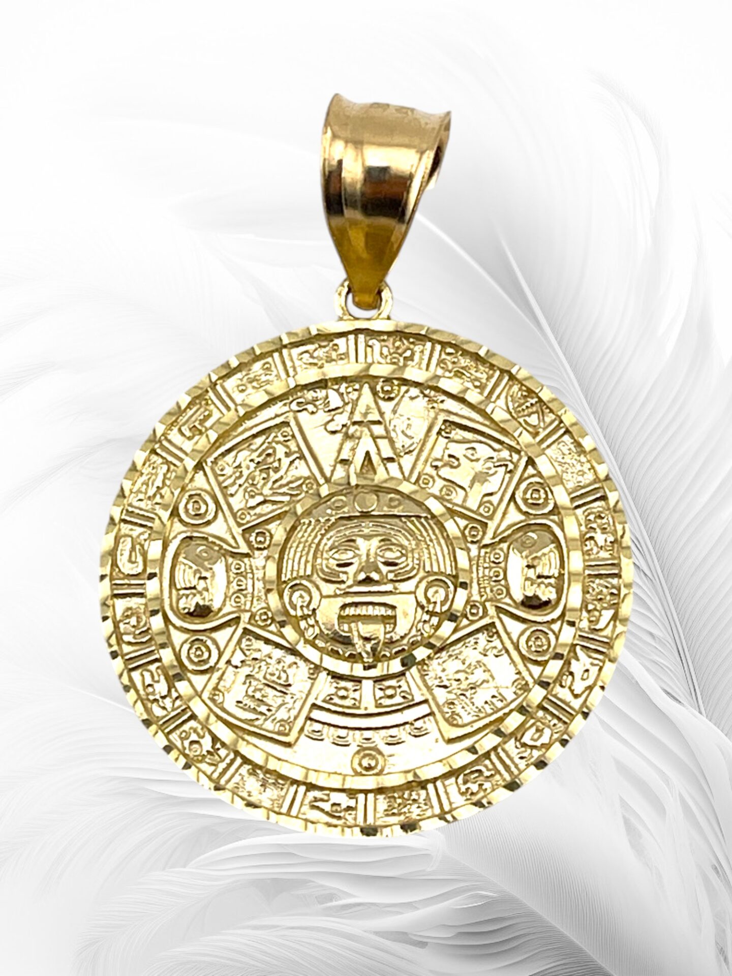 10K Yellow Gold Aztec Mayan Calendar  Pendant