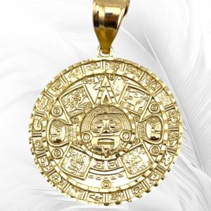 10K Yellow Gold Aztec Mayan Calendar  Pendant