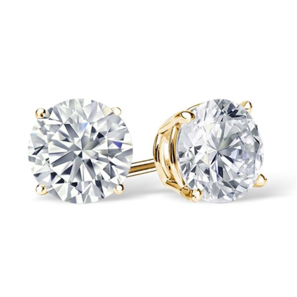 1.53Ctw VS2 G-H Diamond Solitaire Studs Earrings 14K Yellow Gold - Image 2