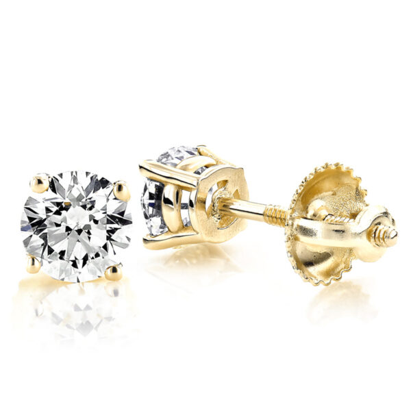 1.53Ctw VS2 G-H Diamond Solitaire Studs Earrings 14K Yellow Gold - Image 5