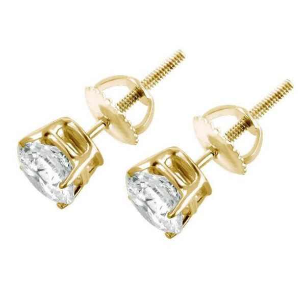 1.53Ctw VS2 G-H Diamond Solitaire Studs Earrings 14K Yellow Gold - Image 3