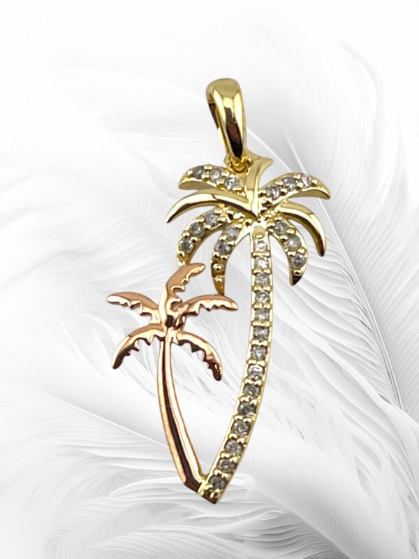 10K Two-Tone Gold and Rose Gold Diamond Palm Tree Pendant / Charm