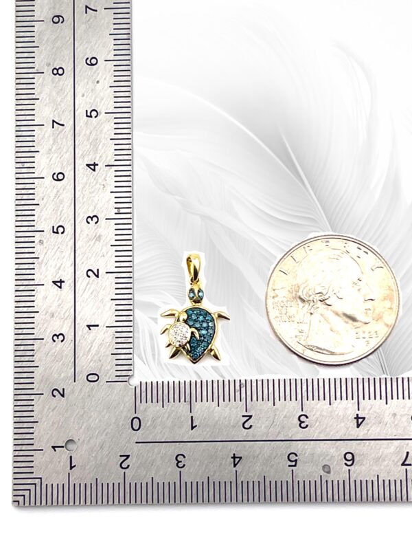 10K Yellow Gold Diamond Turtle with Baby Turtle Pendant - Image 4