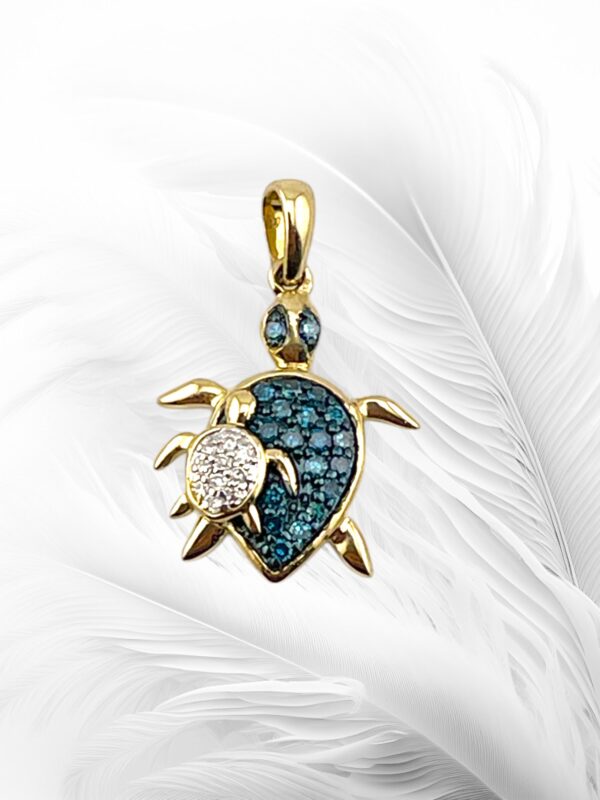 10K Yellow Gold Diamond Turtle with Baby Turtle Pendant