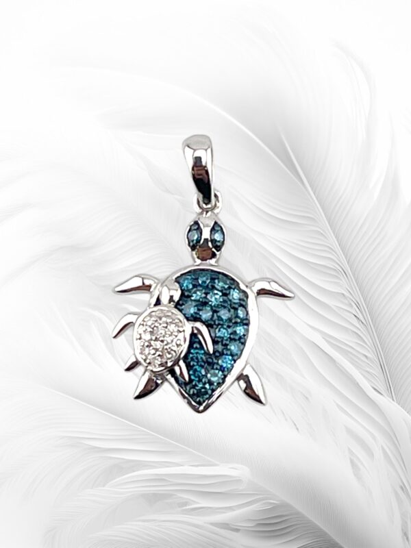 10K Yellow Gold Diamond Turtle with Baby Turtle Pendant - Image 3