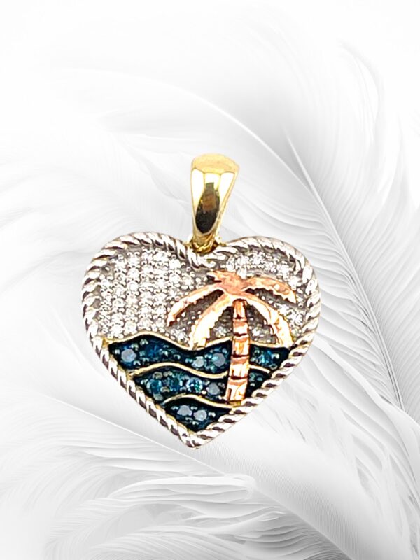 10K Yellow Gold Diamond Palm Tree Island Pendant/ Charm