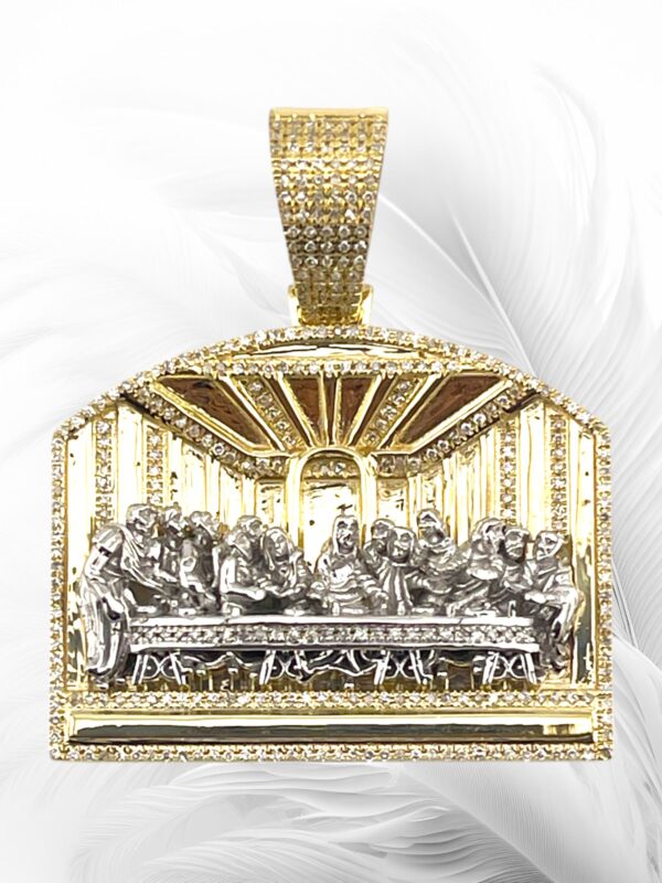 10K Yellow Gold Diamond Last Supper Pendant 0.41Ctw RD