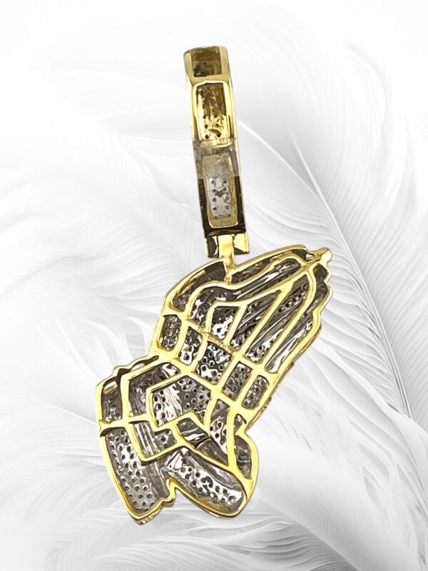 10K Yellow Gold Diamond Praying Hands Pendant 0.72Ctw RD - Image 2