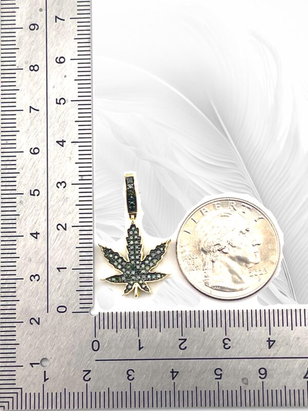 10K Yellow Gold Black Diamond  Marijuana Leaf Pendant 0.35Ctw Rd - Image 3