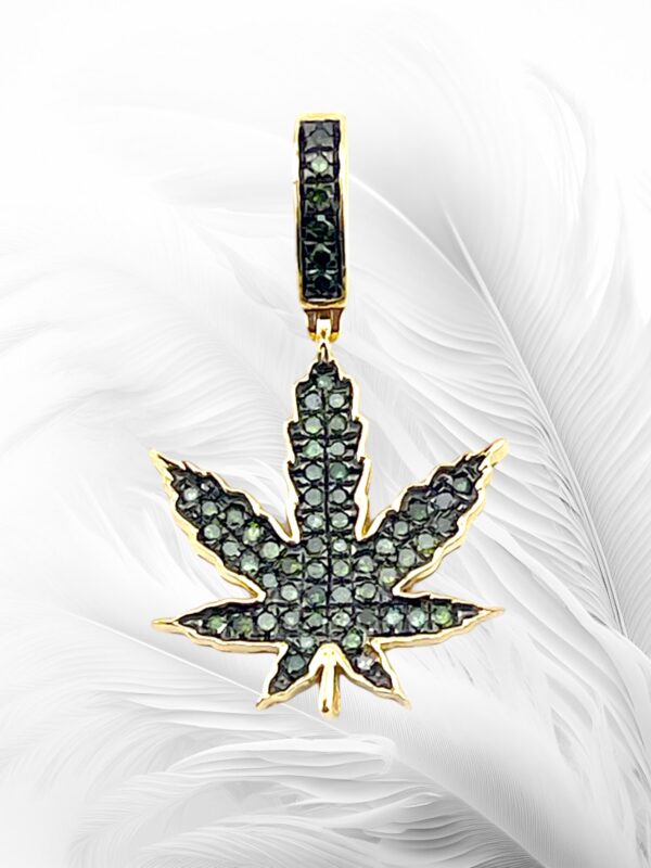 10K Yellow Gold Black Diamond  Marijuana Leaf Pendant 0.35Ctw Rd