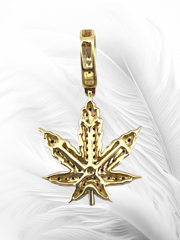 10K Yellow Gold Black Diamond  Marijuana Leaf Pendant 0.35Ctw Rd - Image 2