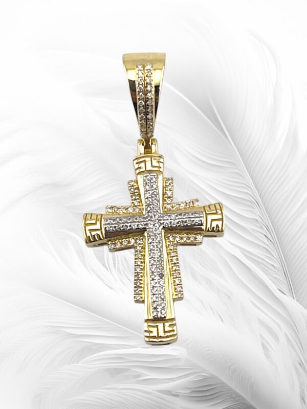 10K Yellow Gold Diamond Cross Pendant 0.16Ctw RD