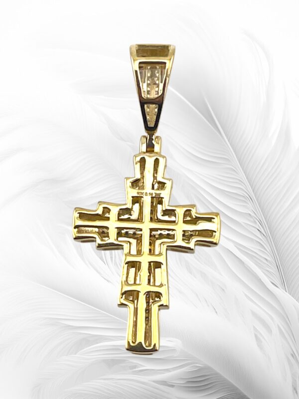 10K Yellow Gold Diamond Cross Pendant 0.16Ctw RD - Image 3