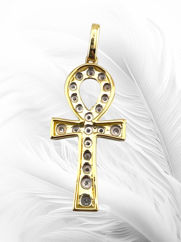 10K Yellow Gold Diamond Egyptian Ankh Cross Pendant 0.17Ctw Rd - Image 3