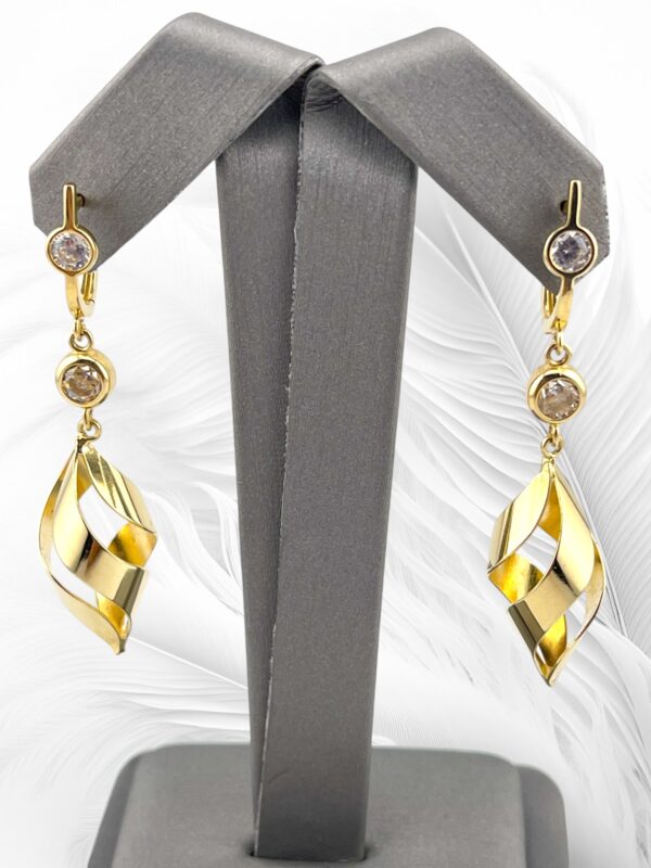 10K Yellow Gold Spiral Dangling Earrings - Image 4