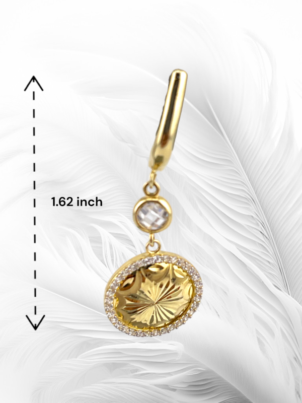 10K Yellow Gold Flower Shape Medallion Dangling Earrings - Image 3