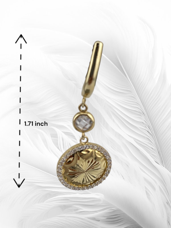 10K Yellow Gold  Round Medal Design Dangling Earrings.  - Image 3