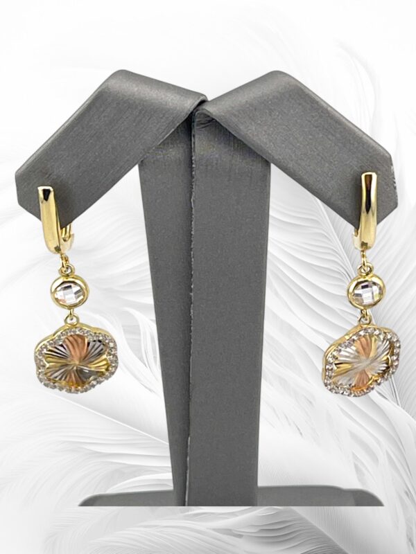 10K Yellow Gold Flower Shape Medallion Dangling Earrings - Image 4