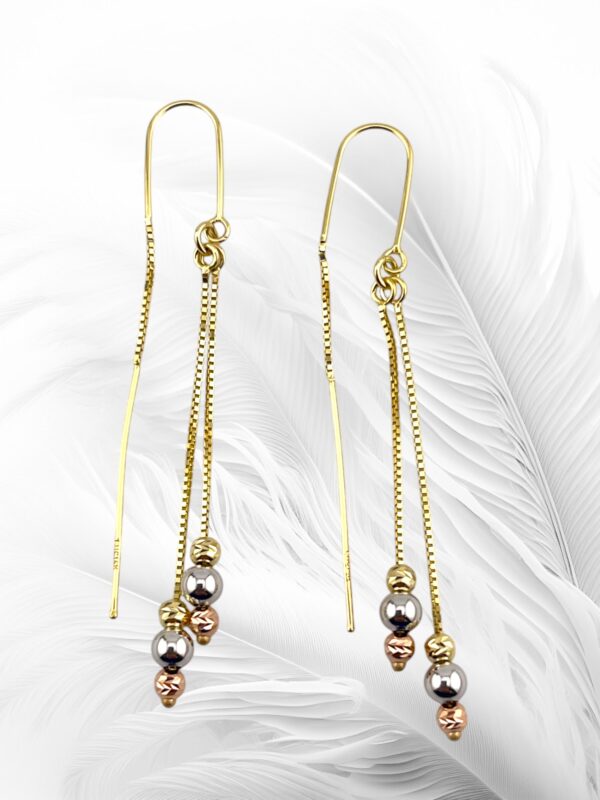 10K Tri-Color Gold Dangling Earrings 