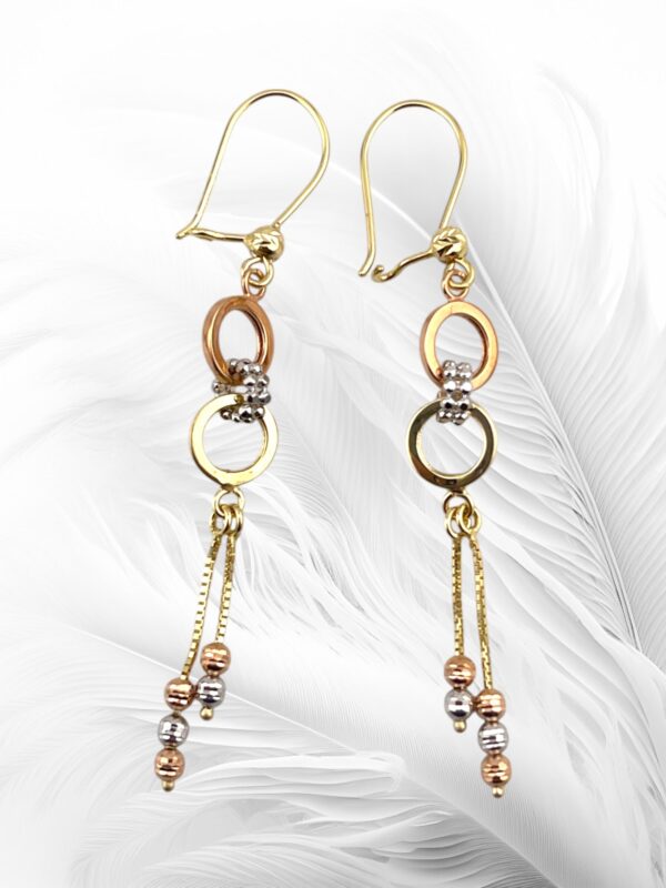 10K Tri-Color Gold Dangling Earrings