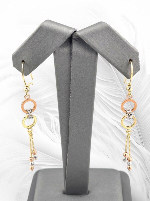 10K Tri-Color Gold Dangling Earrings - Image 3