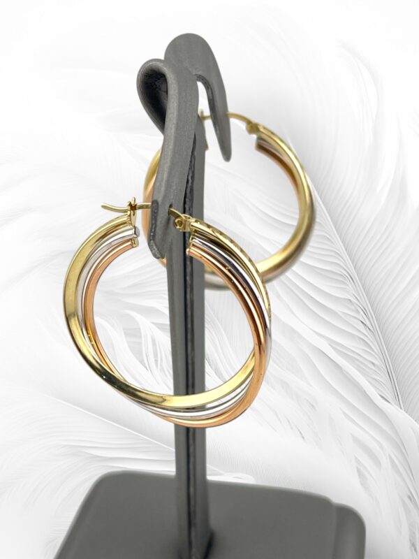 10K Tri-Color Three Ring Hoop Earrings - Image 3