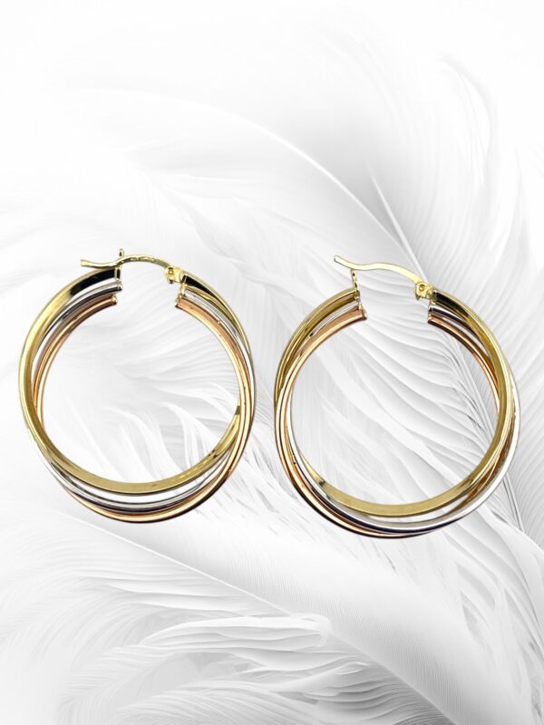 10K Tri-Color Three Ring Hoop Earrings - Image 2