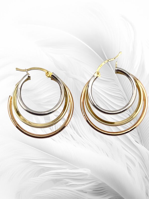 10K Tri-Color Three Ring Hoop Earrings - Image 3