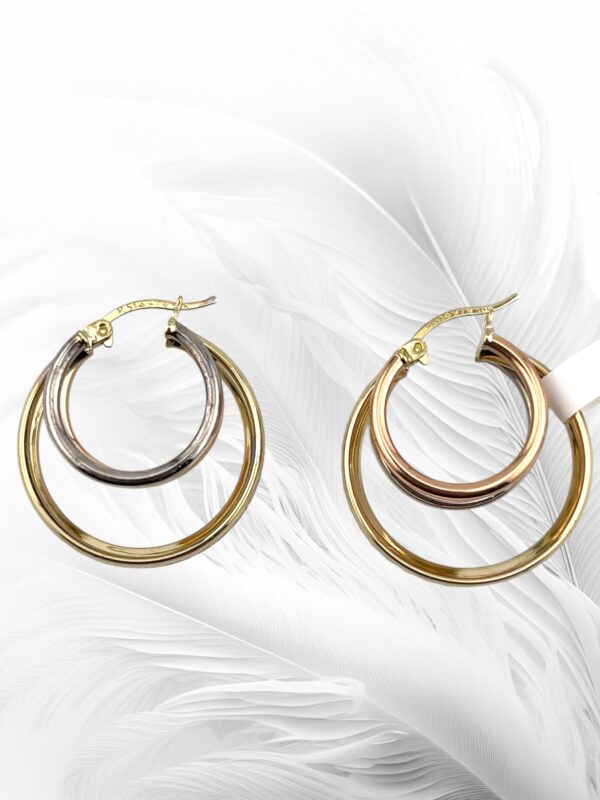 10K Tri-Color Three Ring Hoop Earrings - Image 3