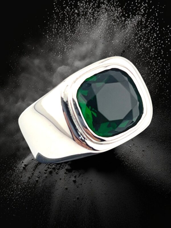 925 Sterling Silver Green Emerald Men’s Ring