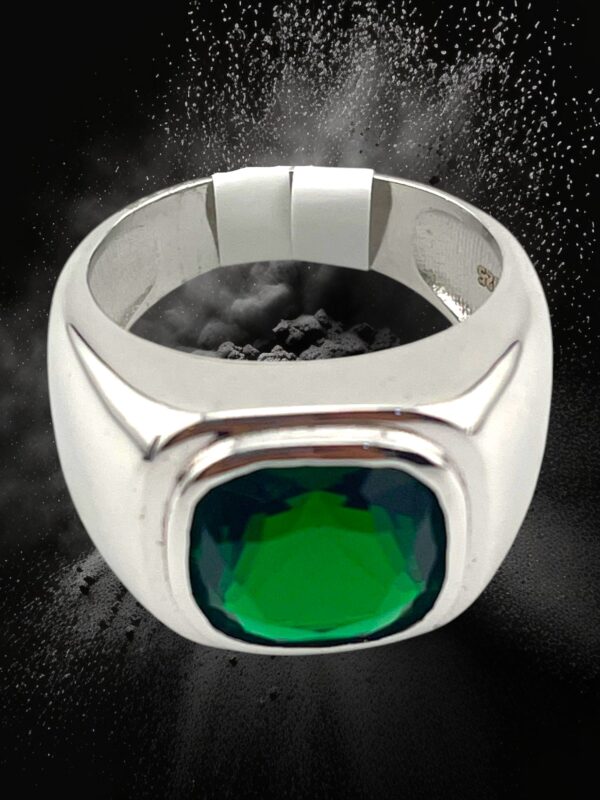 925 Sterling Silver Green Emerald Men’s Ring - Image 2