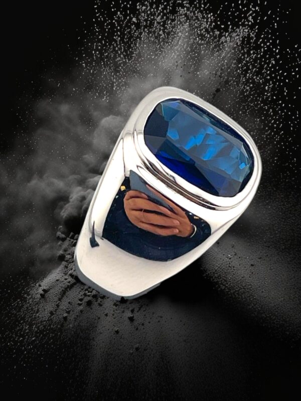 925 Sterling Silver Blue Sapphire Men’s Ring - Image 3