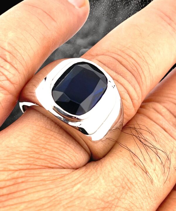 925 Sterling Silver Blue Sapphire Men’s Ring - Image 4